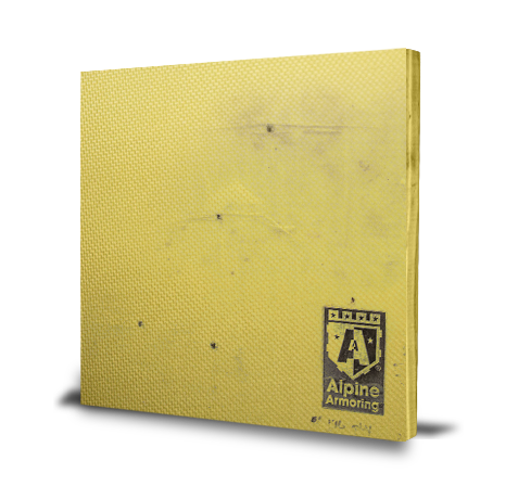 A single yellow panel with visible markings and smudges, and a printed "Alucobond" logo at the bottom right corner.