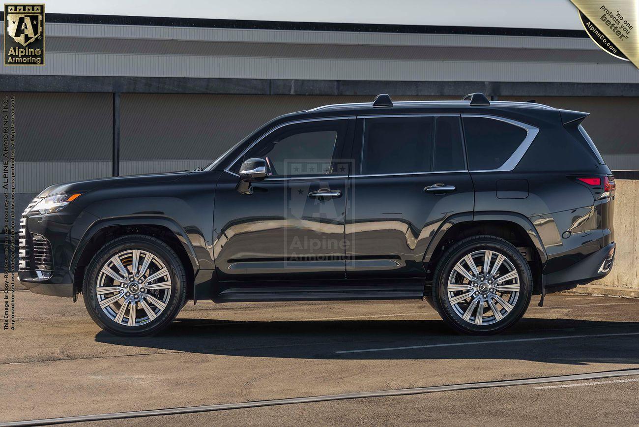 Side view of an armored Lexus LX600 Ultra Luxury from the driver side view.