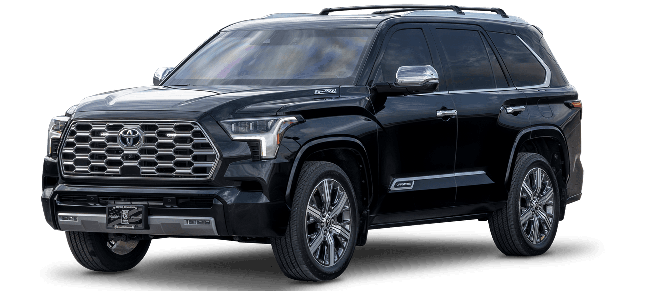 Black Toyota Sequoia Capstone SUV from Alpine Armoring with a hexagonal grille and chrome accents.