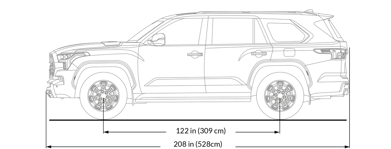 Side view specs of a  Toyota Sequoia Capstone SUV.