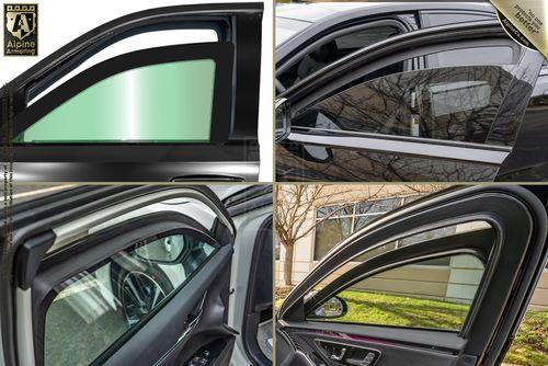 A collage of four car windows with different tinted films applied, demonstrating various levels of opacity and visibility from the outside looking in.