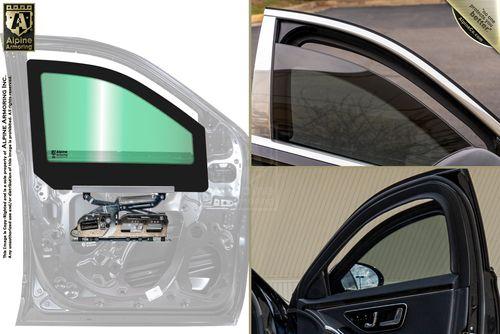 Alpine auto window anatomy and installation depicted through technical illustrations and photos of car windows, showcasing different angles and internal mechanisms.