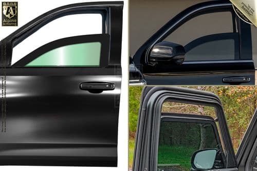 Collage of a vehicle door window showing different types of tinted glass.