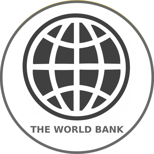 World Bank logo featuring a black and white globe with latitude and longitude lines, accompanied by the text "The World Bank" below the design.